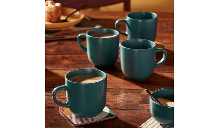 Habitat stoneware mug set of 4 matte teal glaze 420ml - British product