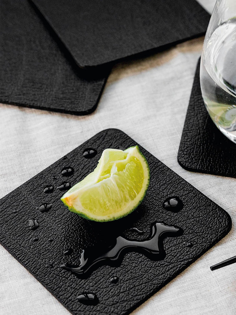 Lara-May black leather coasters and placemats set of 8, UK version