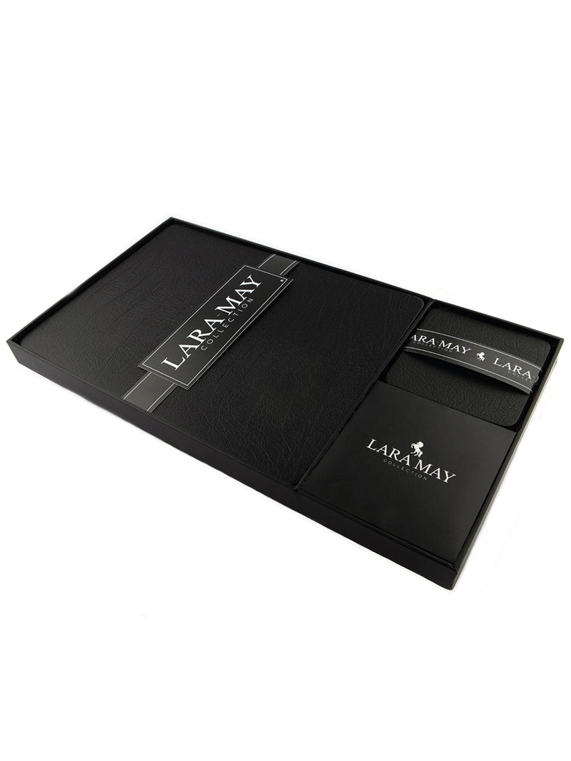 Lara-May black leather coasters and placemats set of 8, UK version
