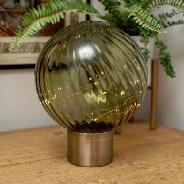 Candlelight green globe LED table lamp 24cm, imported from the UK