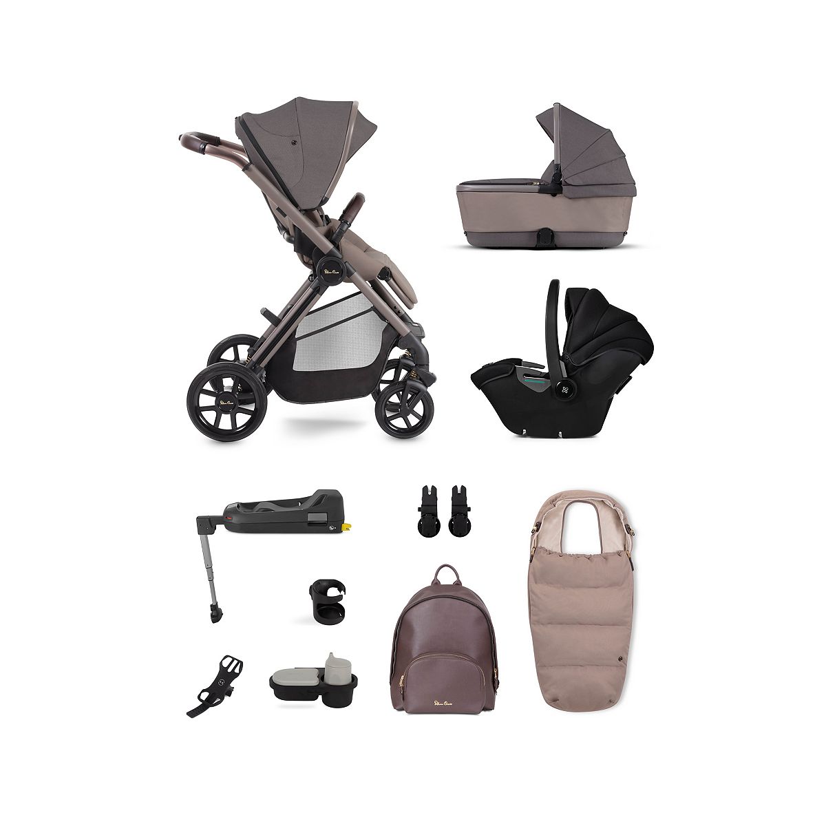 Silver Cross Reef Earth Pushchair with First Bed Folding Carrycot and Ultimate Pack GOODS Boots   