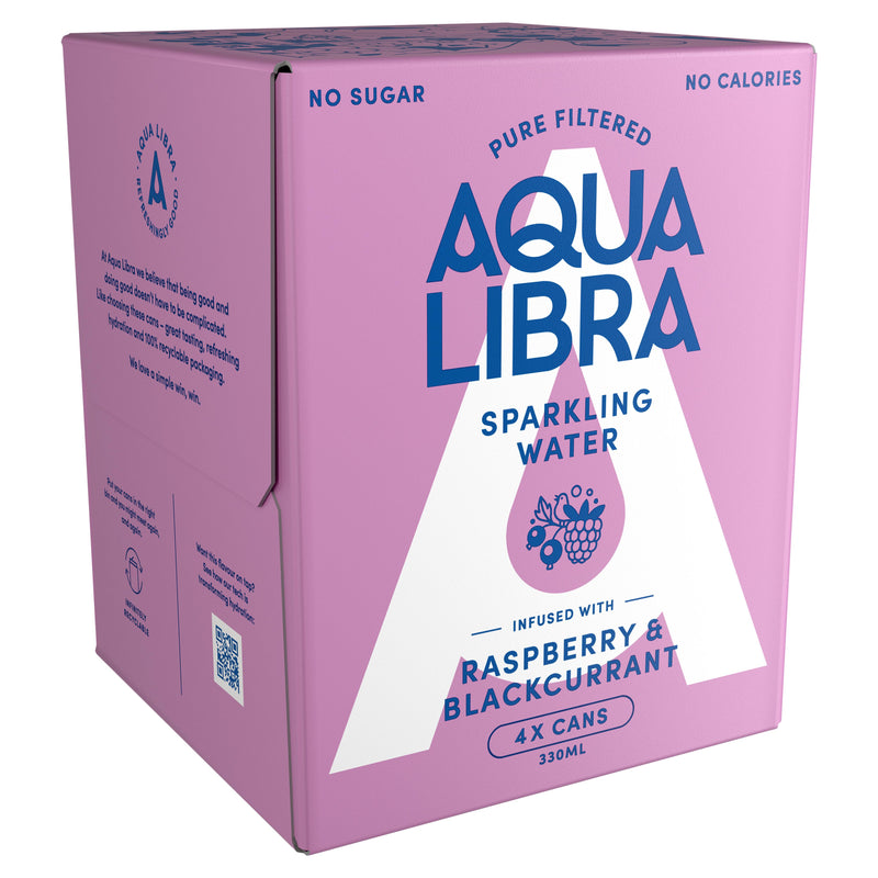Aqua Libra Sparkling Water Raspberry Blackcurrant 4x330ml - British product