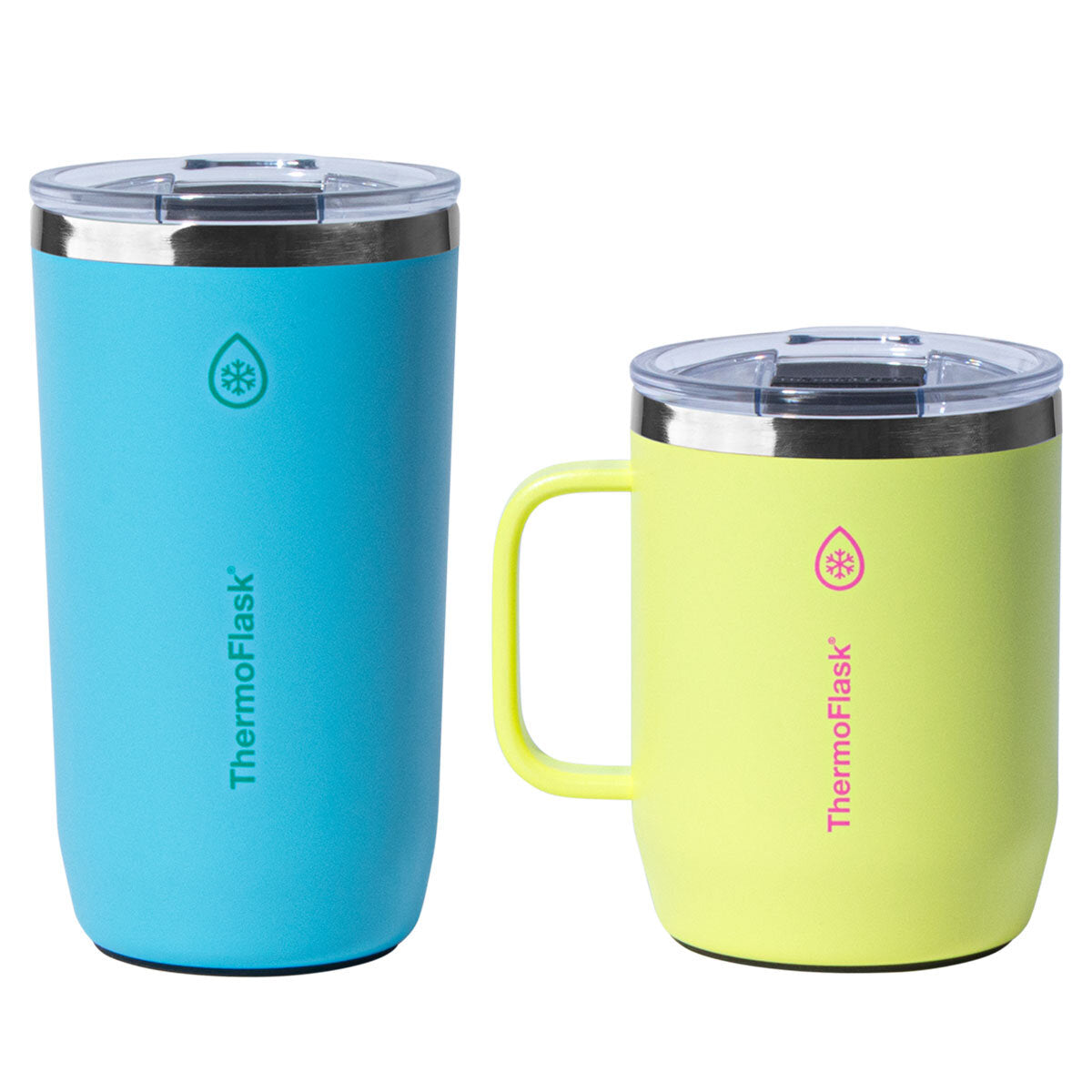 ThermoFlask insulated mug set, blue & yellow, imported from the UK