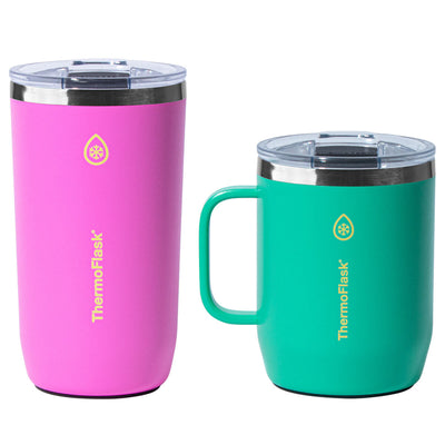 Costco UK ThermoFlask Insulated Mug Set in Pink & Green (450ml Tumbler & 340ml Mug)- Buy online at McGrocer