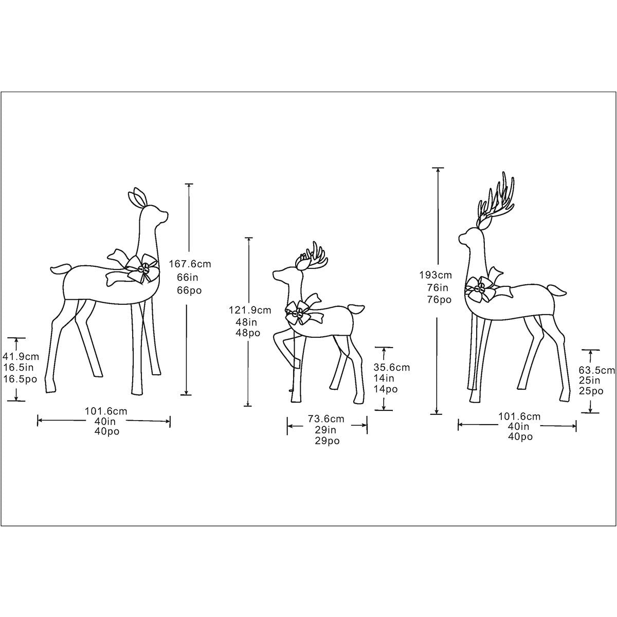 Gold deer family set of three with LED lights UK version