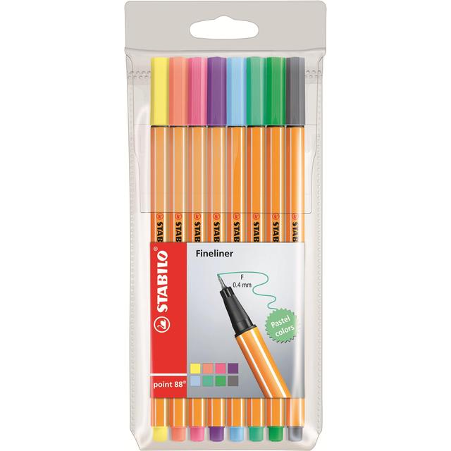 STABILO Point 88 Pastel Fineliner wallet of 8 assorted colours   8 per pack