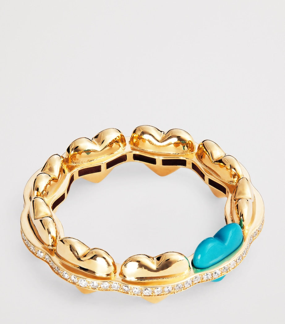 L'Atelier Nawbar yellow gold diamond turquoise heart ring, imported from the UK