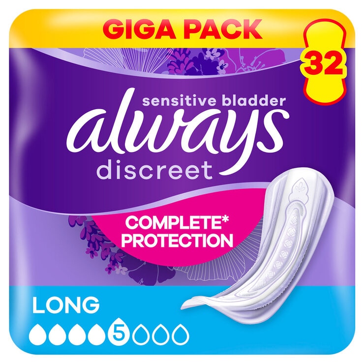 Always Discreet Long Pads incontinence pads 64 pack, UK version