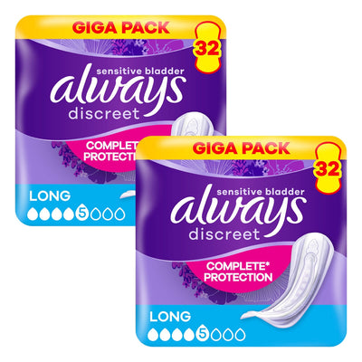 Costco UK Always Discreet Long Incontinence Pads, 2 x 32 Pack- Buy online at McGrocer