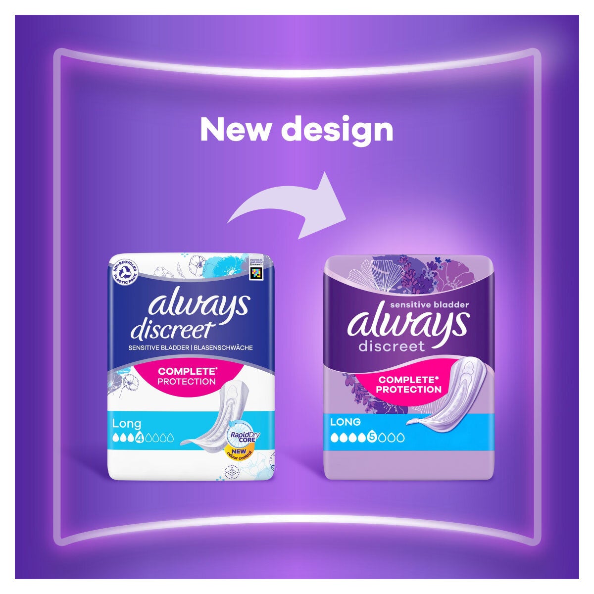 Always Discreet Long Pads incontinence pads 64 pack, UK version