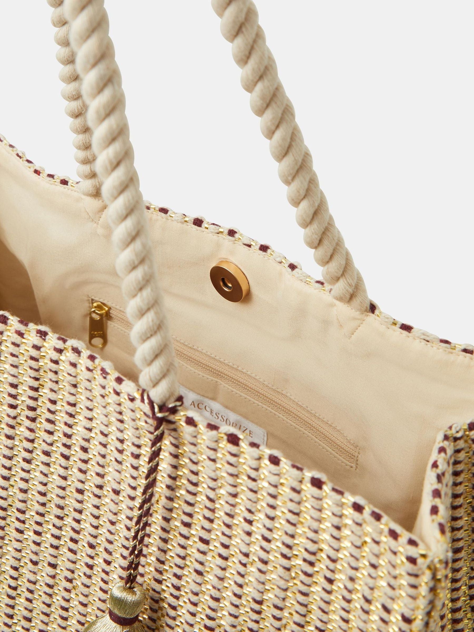 Accessorize Gold Stripe Woven Beach Bag - British product