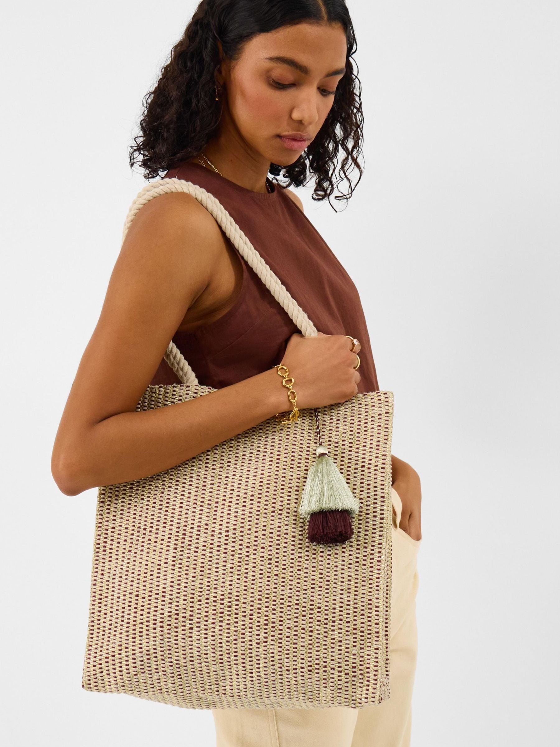 Accessorize Gold Stripe Woven Beach Bag - British product