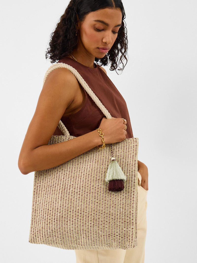 Accessorize Gold Stripe Woven Beach Bag - British product