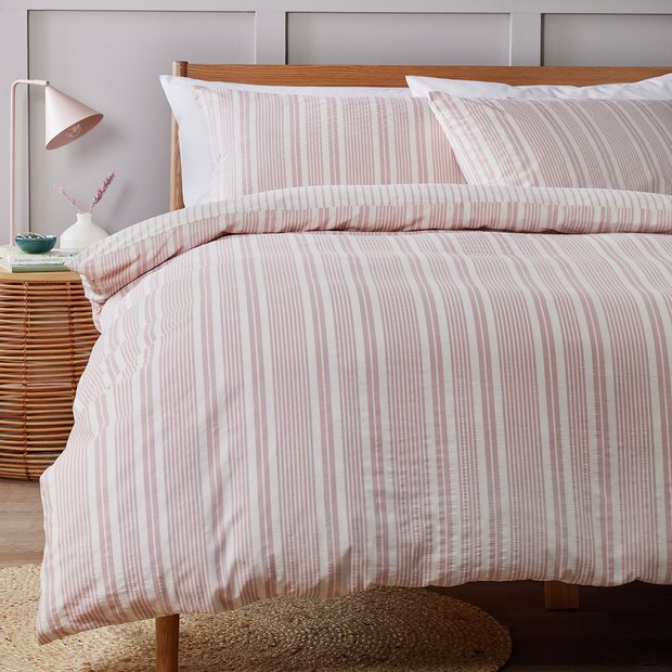 Argos Home striped seersucker pink bedding set single (British brand)