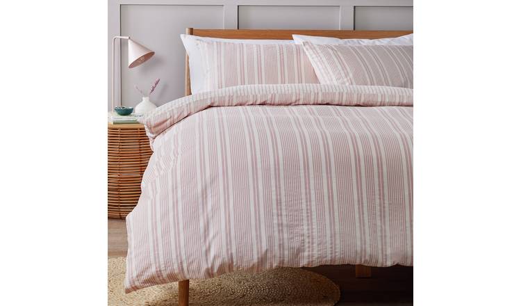 Argos Home striped seersucker pink bedding set single (British brand)