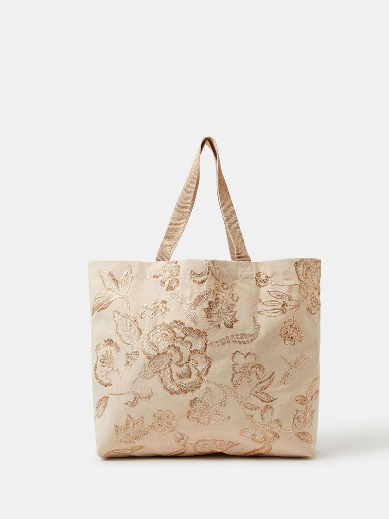 Accessorize natural embroidered metallic shopper bag (British brand)