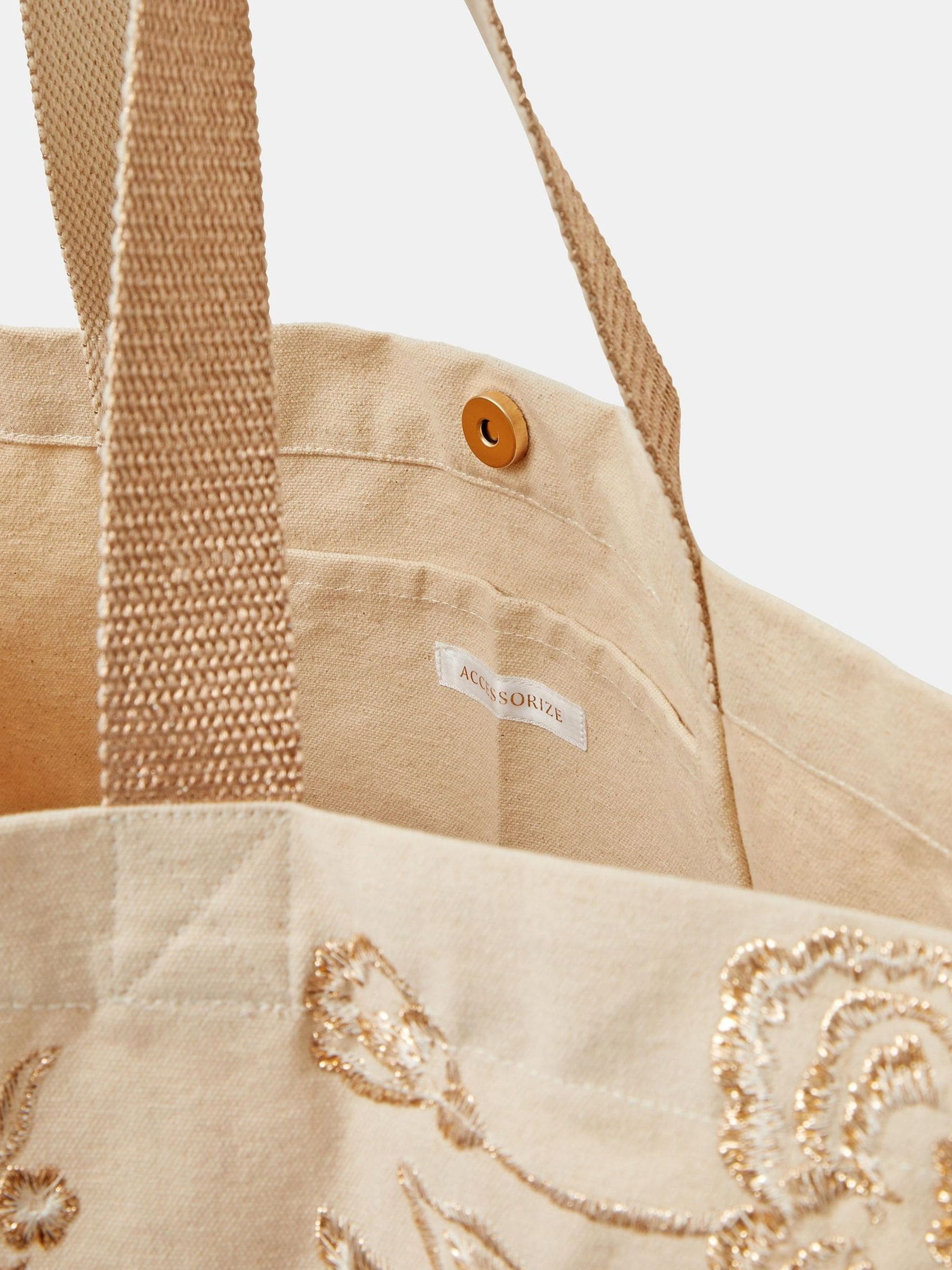 Accessorize natural embroidered metallic shopper bag (British brand)