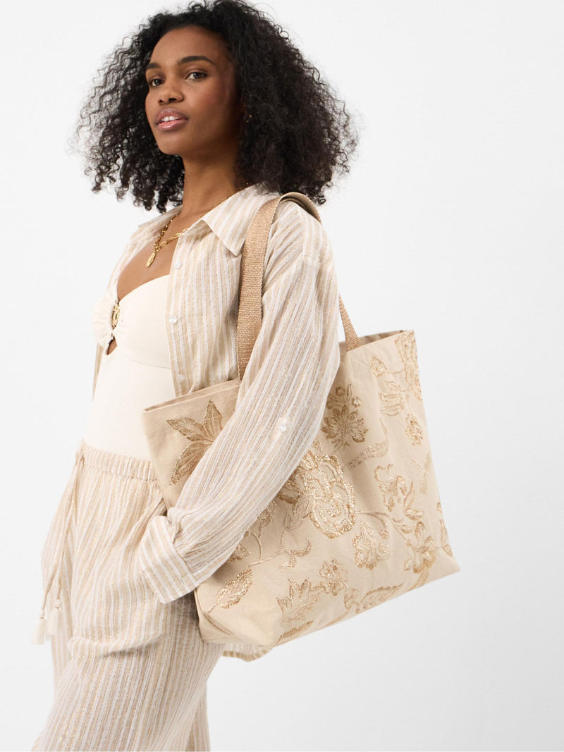 Accessorize natural embroidered metallic shopper bag (British brand)