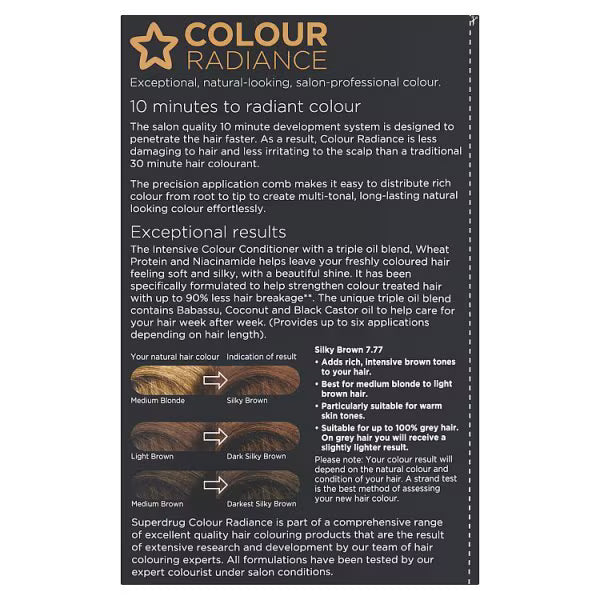 Superdrug Permanent Hair Dye Silky Brown 7.77 (British brand)