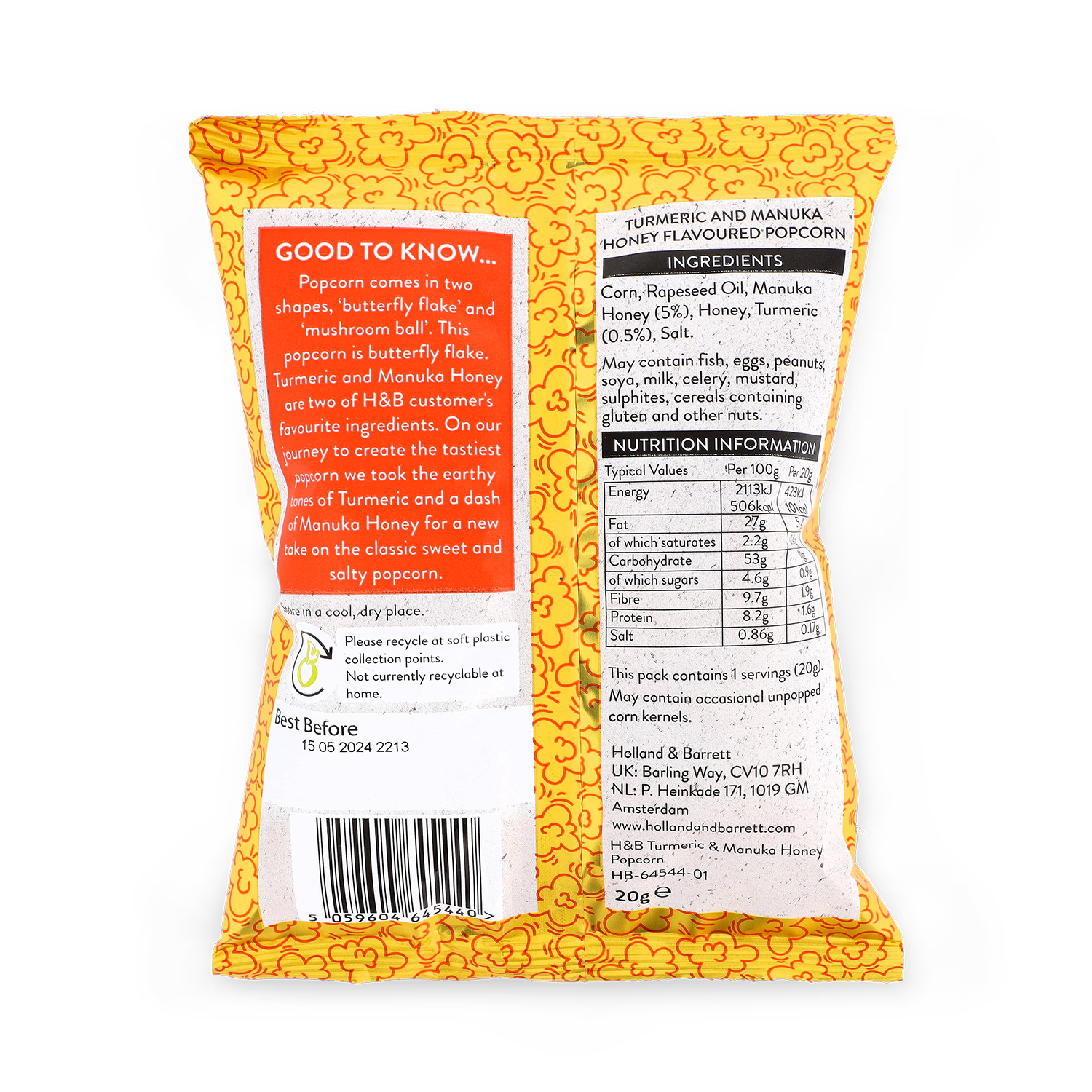 Holland Barrett Turmeric Manuka Honey Popcorn 20g