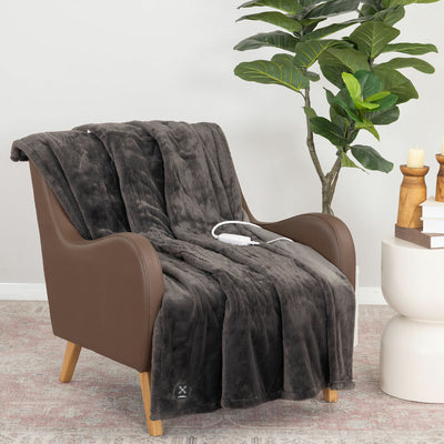 Costco UK Berkshire Luxe Faux Fur Heated Throw Grey 127 x 152 cm- Buy online at McGrocer