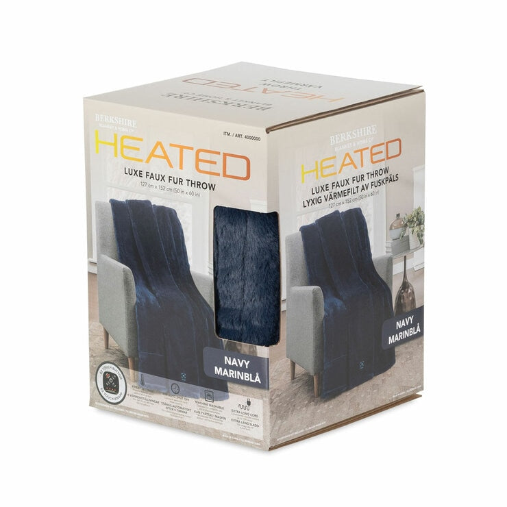 Berkshire faux fur heated throw navy 127x152 cm, imported from the UK