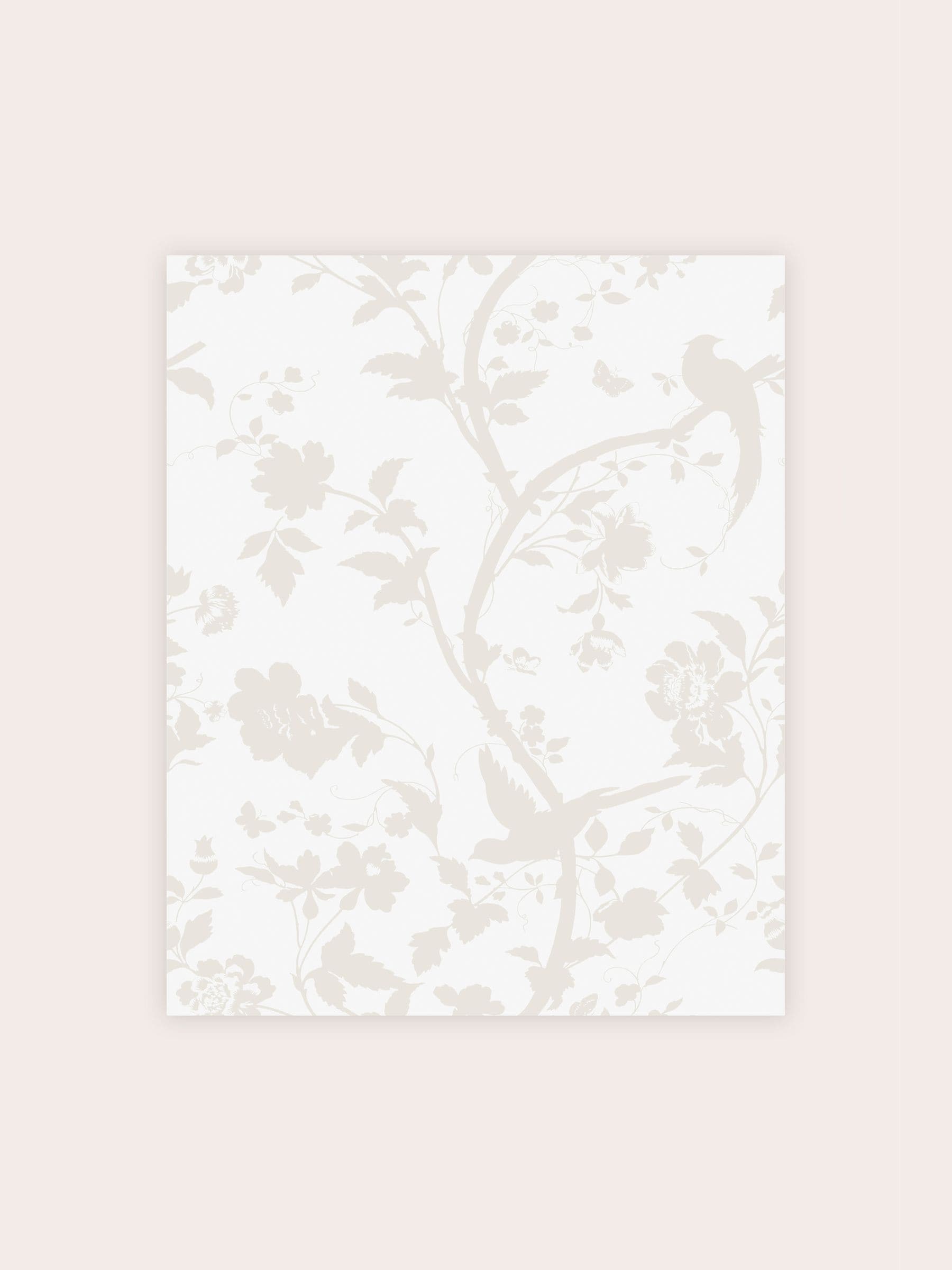 Laura Ashley White Oriental Garden pearlescent A4 wallpaper sample - British product