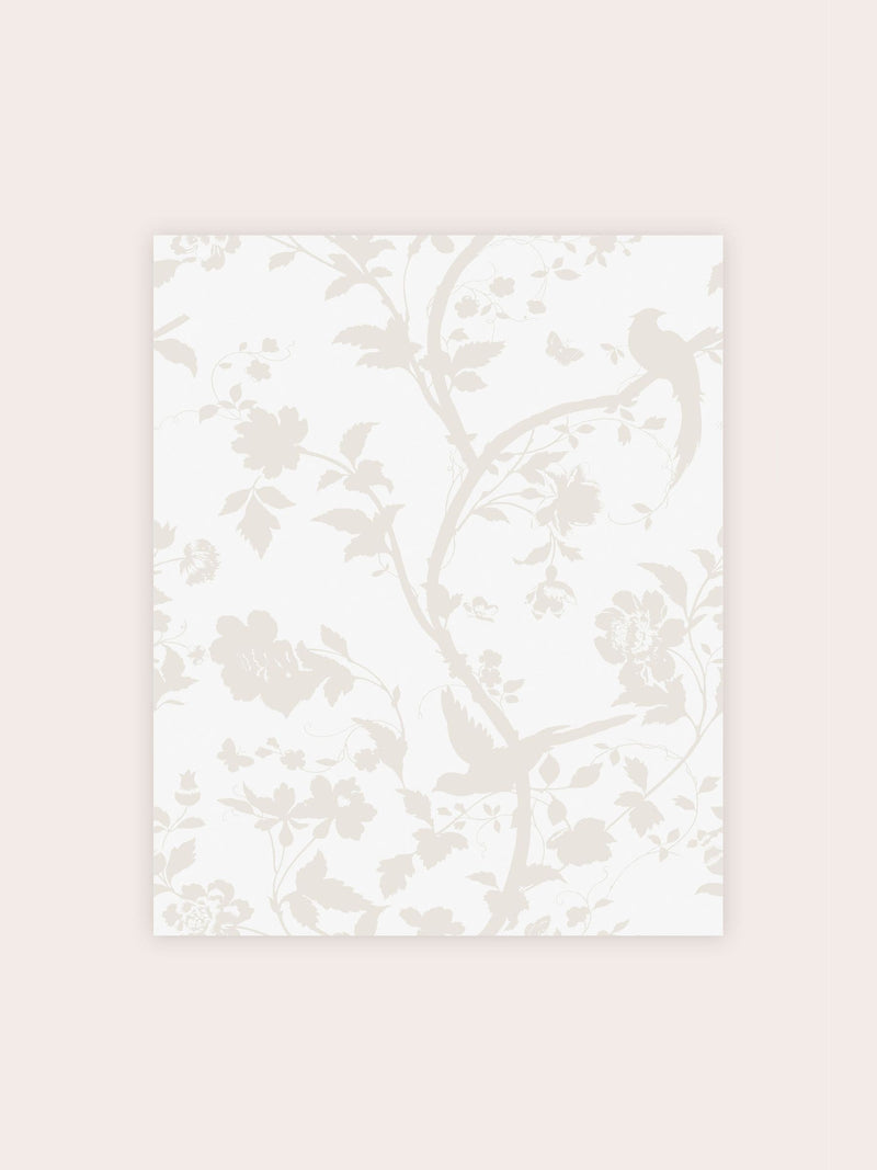 Laura Ashley White Oriental Garden pearlescent A4 wallpaper sample - British product