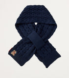 Miki House bear-embroidered cable-knit scarf - British product