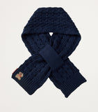 Miki House bear-embroidered cable-knit scarf - British product