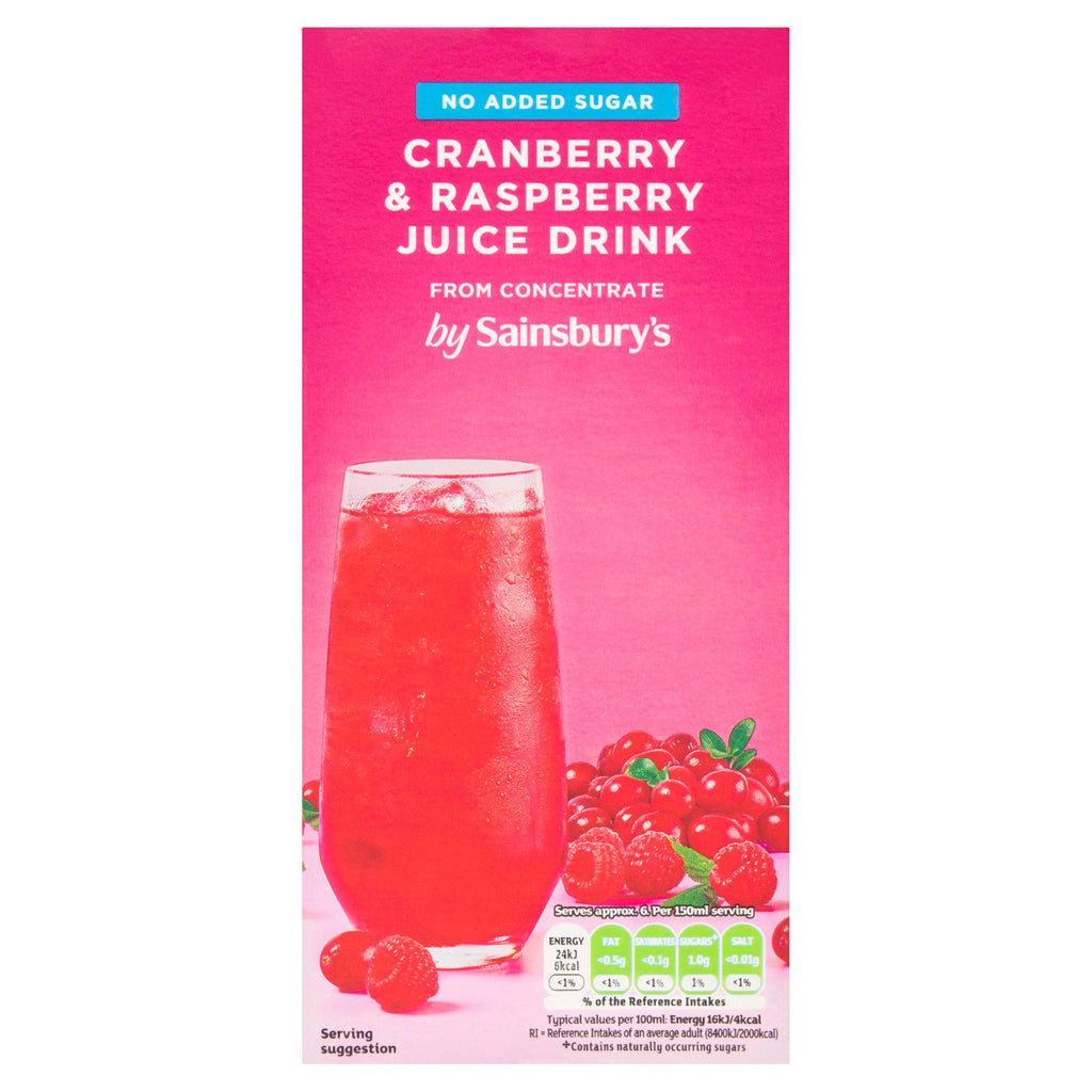 Sainsbury's Cranberry & Raspberry Juice Drink, No Added Sugar 1L