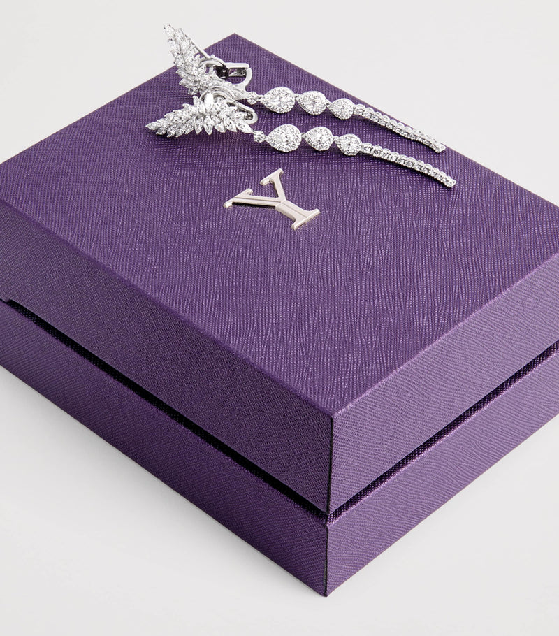 Yeprem white gold and diamond pearlescent drop earrings - British product