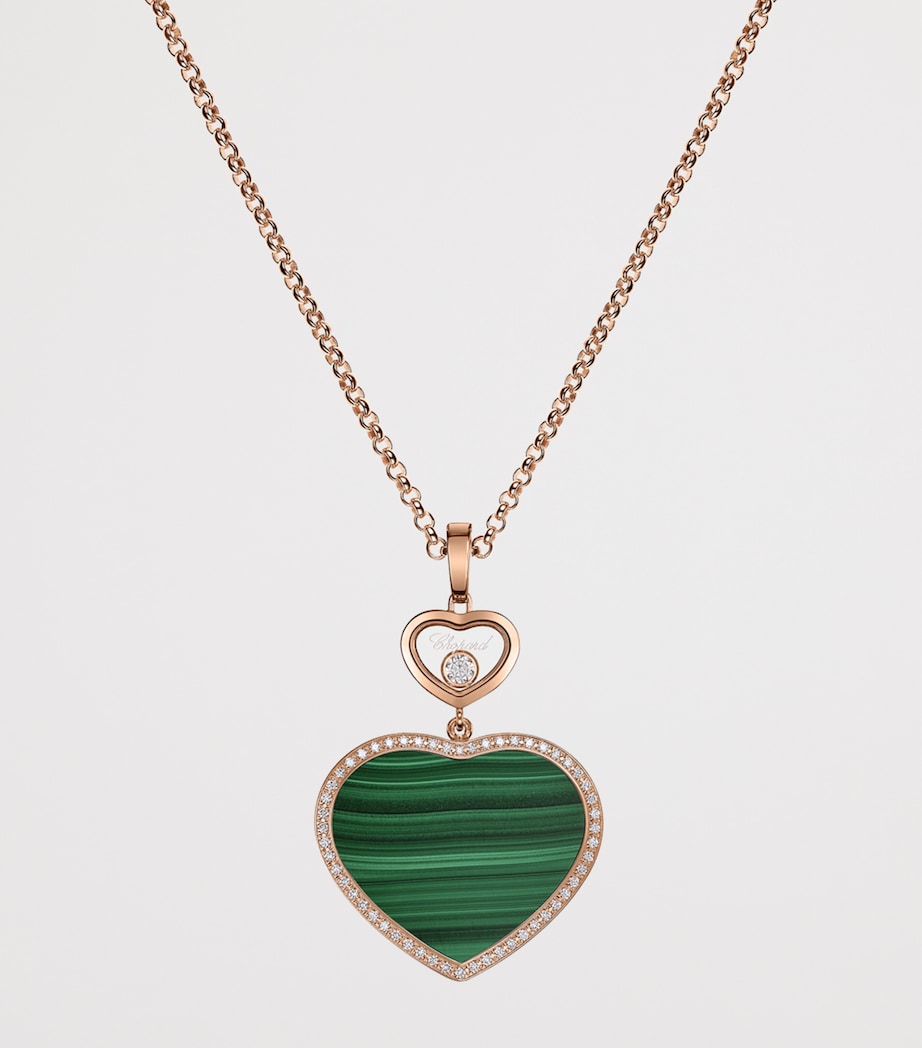 Chopard Happy Hearts pendant necklace in rose gold with diamond and malachite, imported from the UK