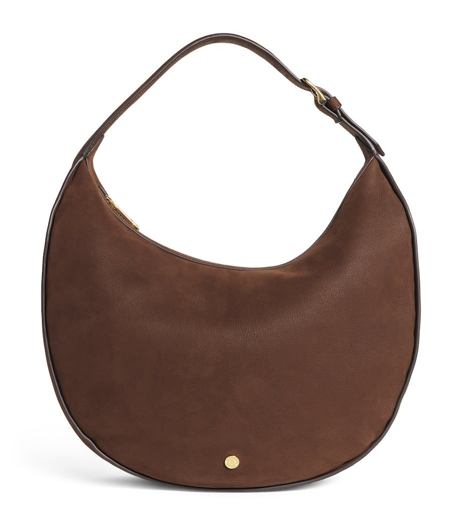 Harrods large suede crescent shoulder bag, imported from the UK