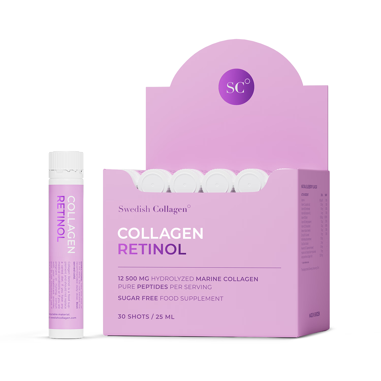 Swedish Collagen Retinol blueberry collagen shots 25ml 30 servings, UK version