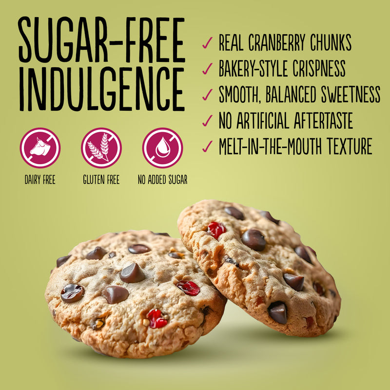 Diablo sugar free chocolate chip cranberry cookies 135g, imported from the UK