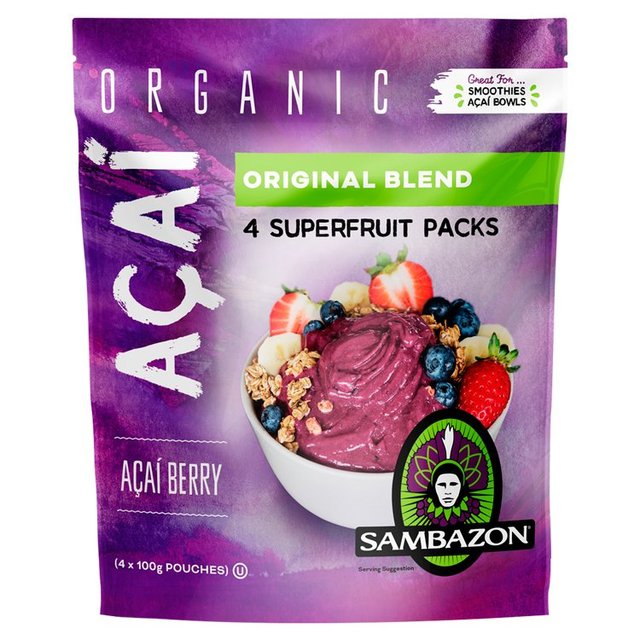 Sambazon Organic Fair Trade Acai Original Smoothie Packs   4 x 100g