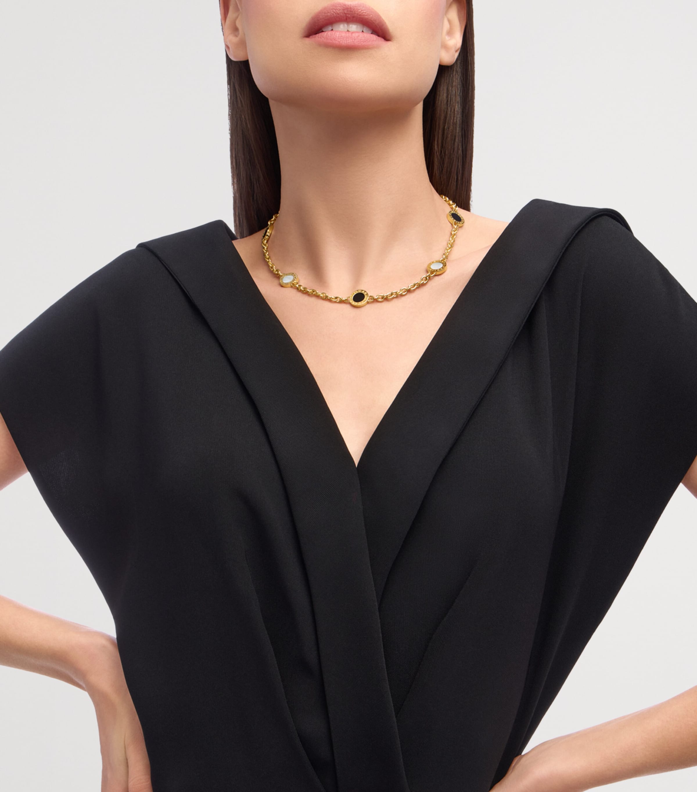 Bvlgari yellow gold mother-of-pearl onyx necklace, UK version