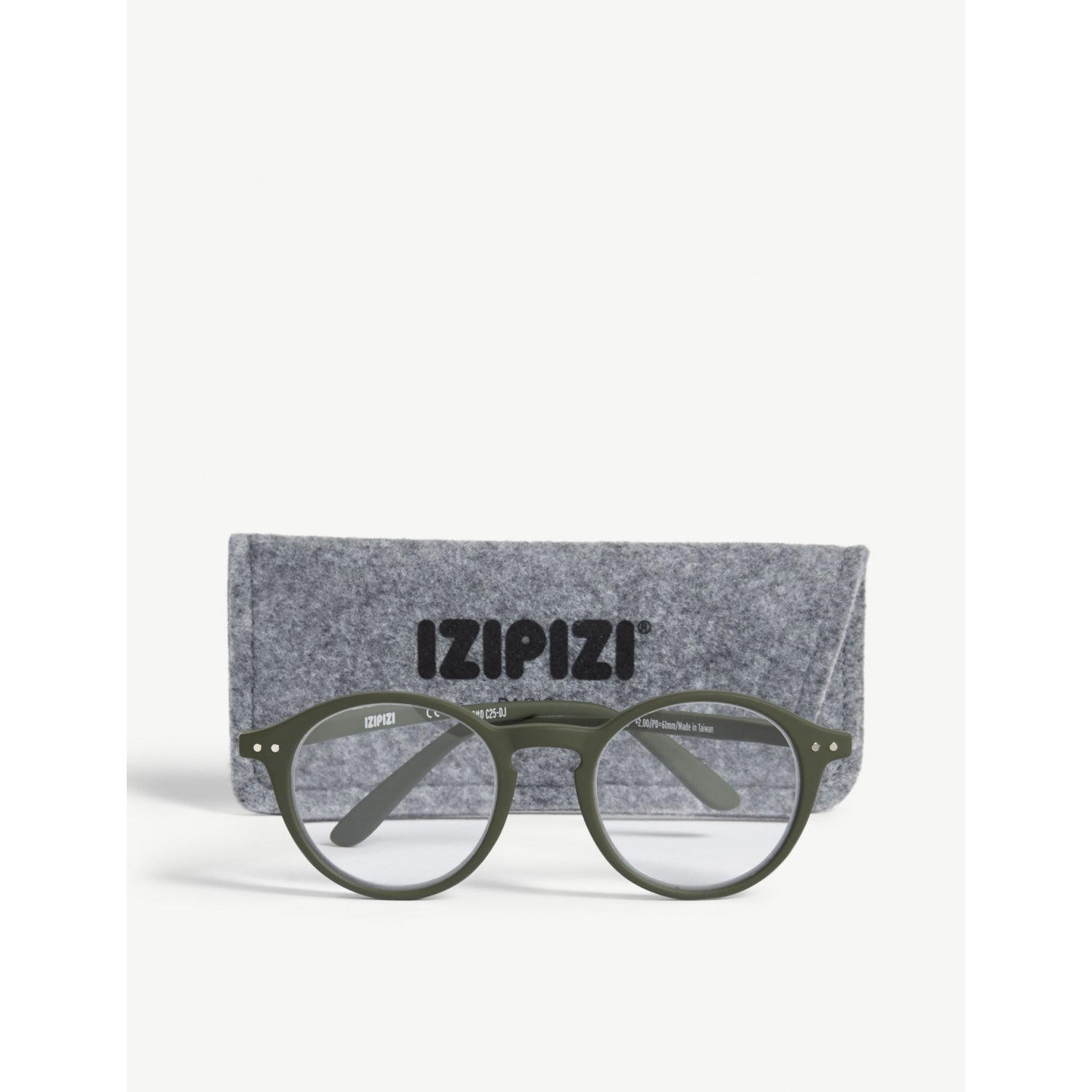 Izipizi Letmesee #D Kaki round-frame reading glasses +2.00, UK version