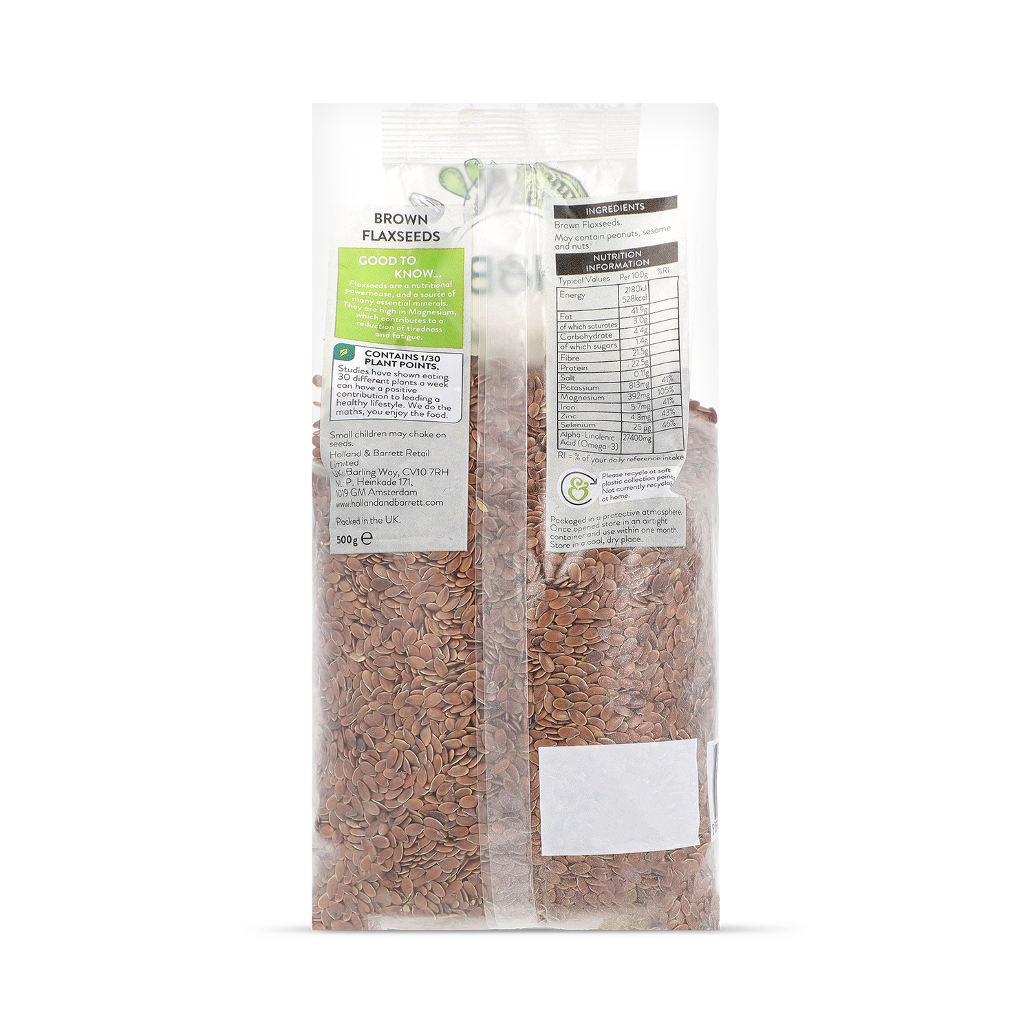 Holland & Barrett brown flaxseed 500g, UK version