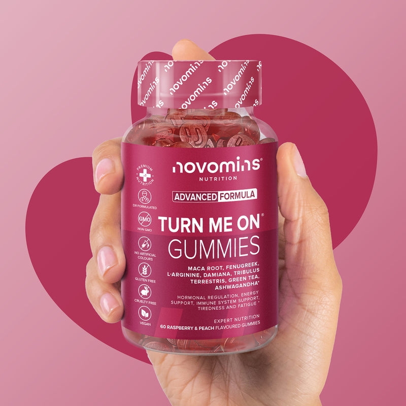 Novomins Libido gummies raspberry peach flavour 60 pack imported from the UK
