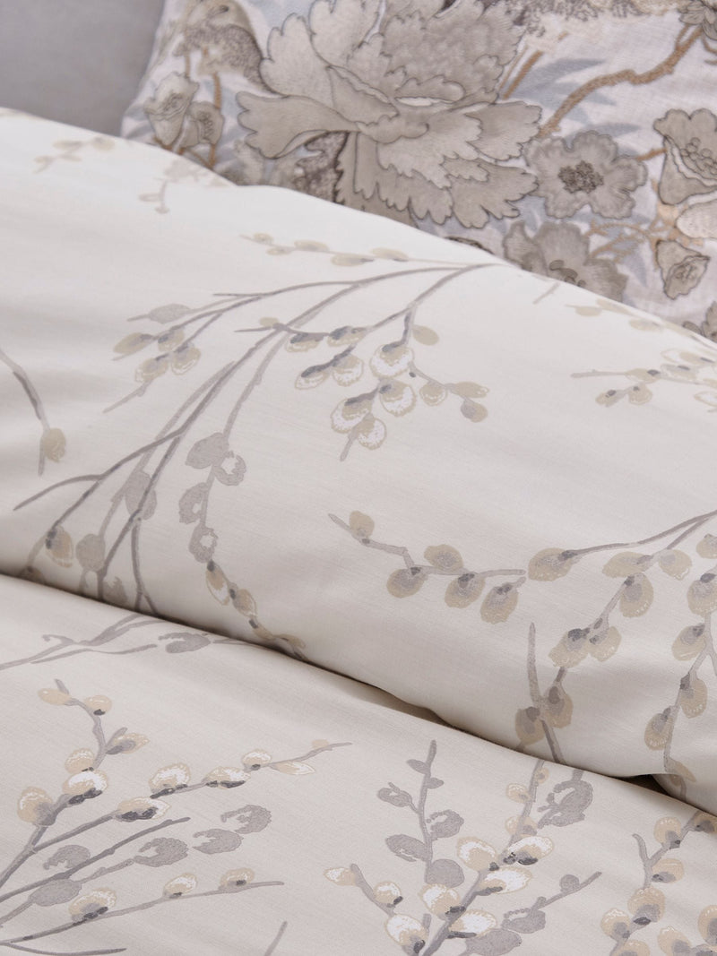 Laura Ashley Grey Dove reversible sateen Pussy Willow duvet cover and pillowcase set, UK version