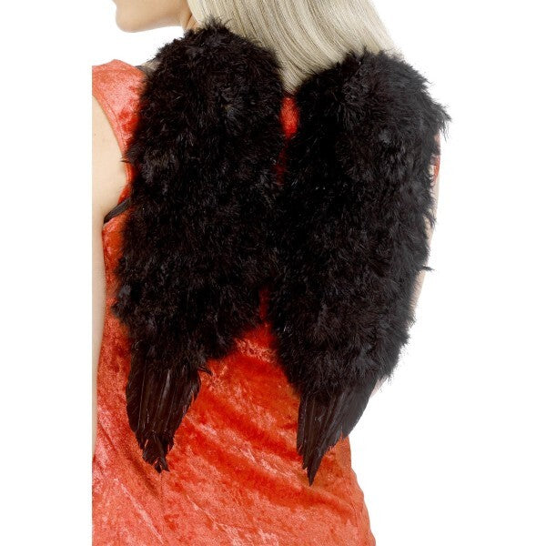 Smiffys angel wings black feathered 30cm by 40cm, imported from the UK