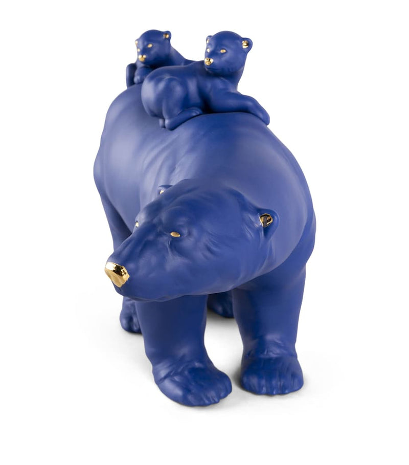 Lladró Bold Blue Mummy Bear and Babies sculpture - British product