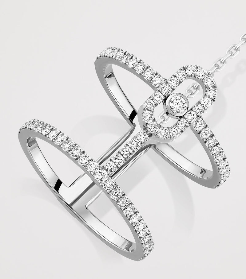Messika Weißgold Doppelring mit beweglichem Diamanten 0,95 Karat - Britisches Produkt