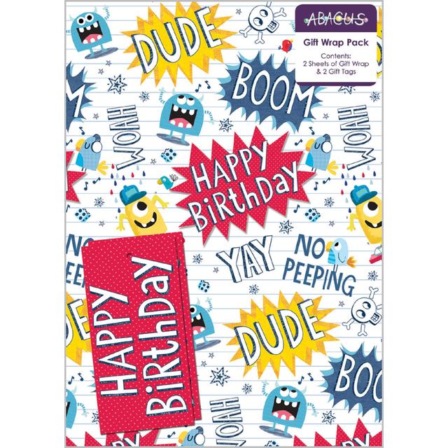 Birthday Monsters Gift Wrap Sheets & Tags   2 per pack GOODS M&S   