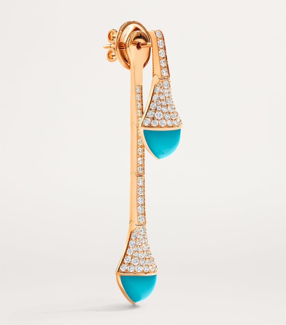MARLI New York Cleo drop earrings in rose gold with diamonds and turquoise, UK version