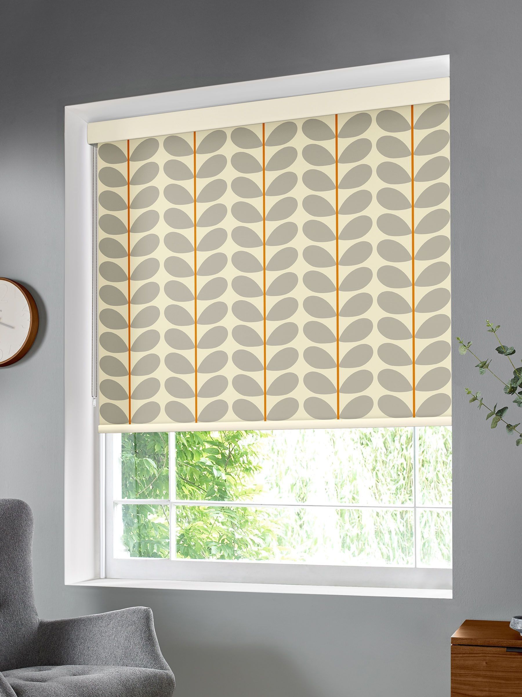 Orla Kiely grey two colour stem roller blind - British product