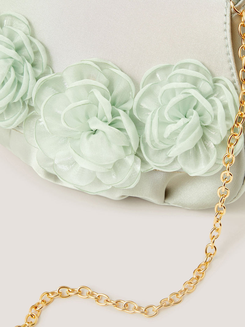 Monsoon green corsage satin bag - British product