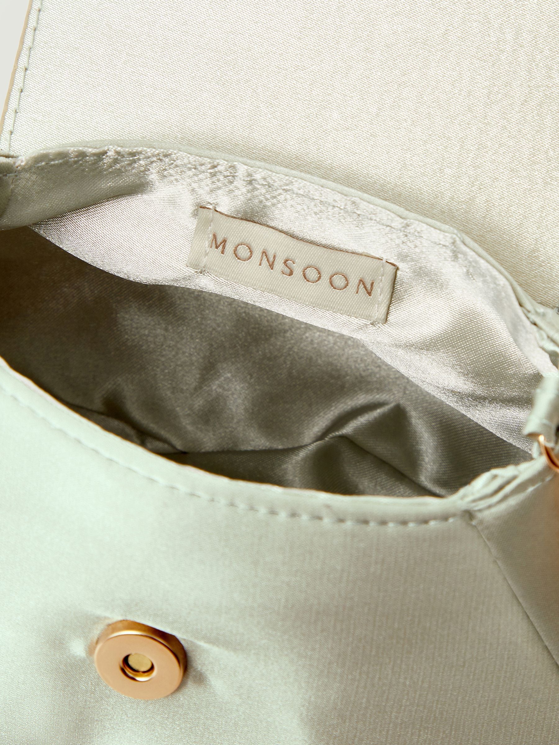 Monsoon green corsage satin bag - British product